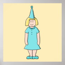 Cartoon of a girl dressed for a birthday party. posters
