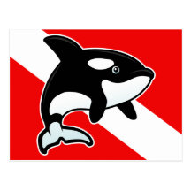 Cartoon Orca Dive Flag Post Card
