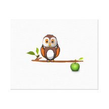 Cartoon Owl on Branch Gallery Wrapped Canvas