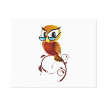 Cartoon Owl on Branch Stretched Canvas Print