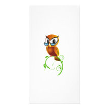 Cartoon Owl on Green Branch Customized Photo Card