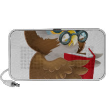 Cartoon Owl Reading a Book Portable Speaker