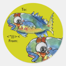 Cartoon Parrot Fish Personalized Labels Round Sticker