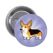 Cartoon Pembroke Welsh Corgi Pinback Button