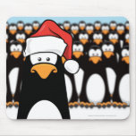 Cartoon Penguin in a Santa Hat Christmas Mousepad