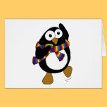 Cartoon penguin wearing a colourful rainbow scarf. cards
