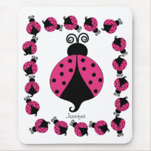 Cartoon Pink Ladybugs Initial Mousepad