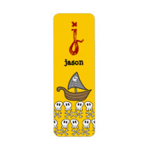 Cartoon Pirate Ship, Skulls & Bones Party Labels