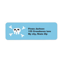 Cartoon pirate skull return address label