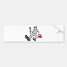 Cartoon Plumber monkey wrench stepping forward Bumper Stickers