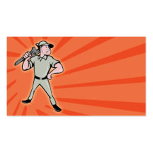 Cartoon Plumber with monkey wrench standing Business Card