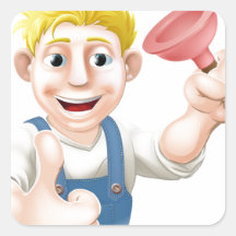 Cartoon plunger plumber stickers