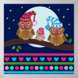 Cartoon Poster Sleepy Owls family