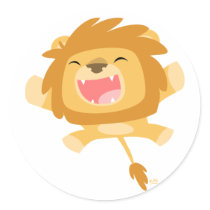 Cartoon Pouncing Lion round sticker