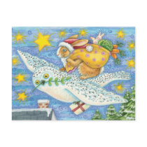 Cartoon Rabbit as Santa Claus and Owl as Sleigh Post Card