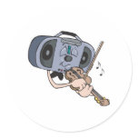 cartoon radio playing violin round stickers
