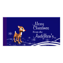 Cartoon Reindeer Christmas Greetings Photo Cards