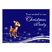 Cartoon Reindeer Christmas Party Custom Invitations