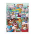 Cartoon Restaurant full of Dogs postcards
