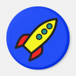 Cartoon Rocket Ship Refrigerator Magnet