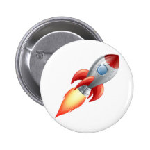 Cartoon rocket space ship pinback buttons