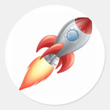 Cartoon rocket space ship round stickers