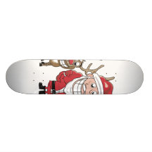 Cartoon Santa and Rudolph Skateboard Deck