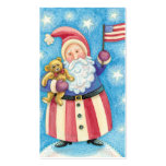 Cartoon Santa Claus American Flag Teddy Bear Business Cards