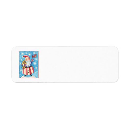 Cartoon Santa Claus American Flag Teddy Bear Return Address Labels