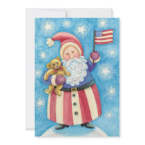 Cartoon Santa Claus American Flag Teddy Bear Party