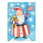 Cartoon Santa Claus American Flag Teddy Bear Party Personalized Invitation