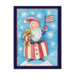 Cartoon Santa Claus American Flag Teddy Bear Postcards