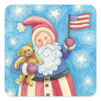 Cartoon Santa Claus American Flag Teddy Bear Stickers