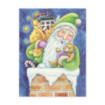 Cartoon Santa Claus Christmas Toys Chimney Post Cards