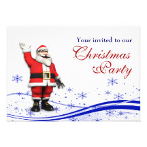 Cartoon Santa Claus & Mouse Christmas Party Custom Invitation
