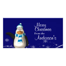 Cartoon Santa Claus Penguin Christmas Greetings Customized Photo Card