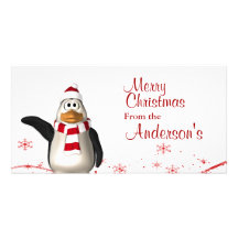 Cartoon Santa Claus Penguin Christmas Greetings Photo Card Template