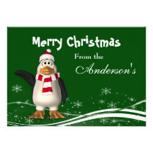 Cartoon Santa Claus PenguinChristmas Greeting Card Custom Announcements