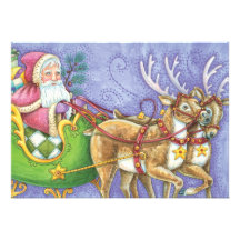 Cartoon Santa Claus Reindeer Christmas Party Custom Invitations