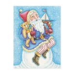 Cartoon Santa Claus Sitting Snowball Holding Toys Postcards
