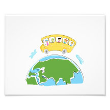cartoon school bus on earth globe.png photo