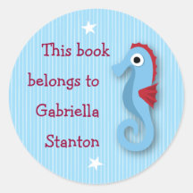 Cartoon sea horse kids customizable bookplates stickers