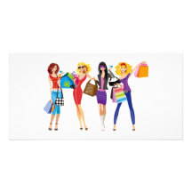 CARTOON SHOPPING GIRLS VECTORS FASHION STYLE FUN F PHOTO GREETING CARD