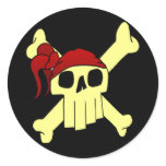 CARTOON SKULL AND CROSSBONES ROUND STICKER
