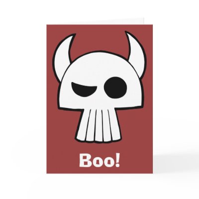 Cartoon Skull Design with Horns, Boo! Greeting Cards by Onno_Animation