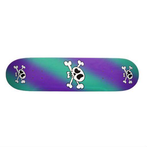 Cartoon skull head with purple & green background skate board decks