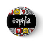 Cartoon Skulls & Bones Halloween Party Name Tag Buttons