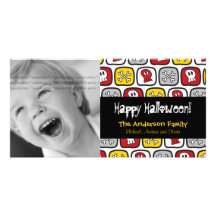Cartoon Skulls Bones Happy Halloween Photo Card
