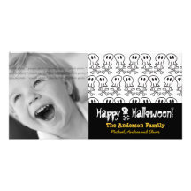 Cartoon Skulls Bones Happy Halloween Photo Card