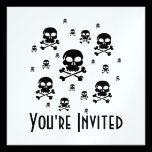 Cartoon Skulls Collage - Black & White invitations